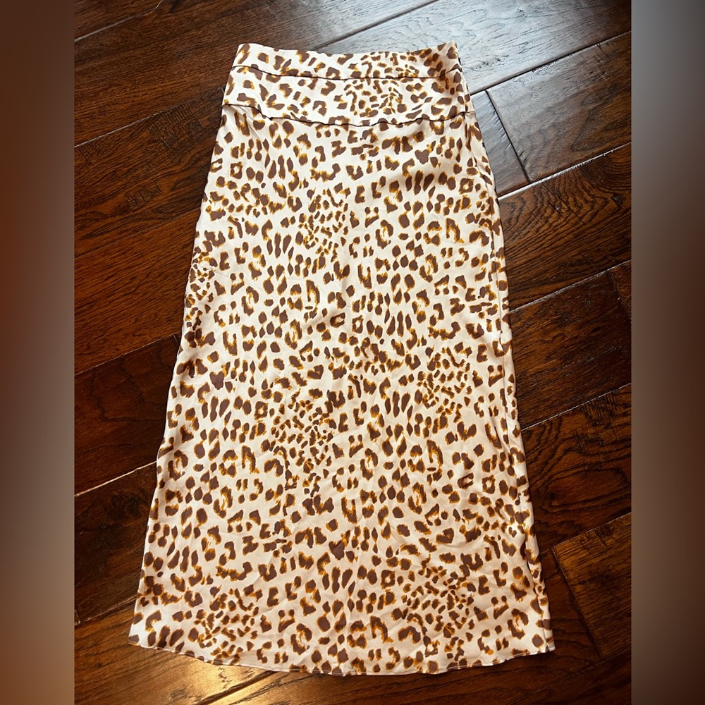 Free People Leopard-Print Midi Skirt in Cream and Brown